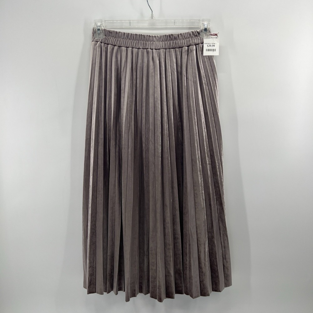Philosophy Pleated Skirt Women Medium Velour Lavender Silver Midi Tiered Pull On